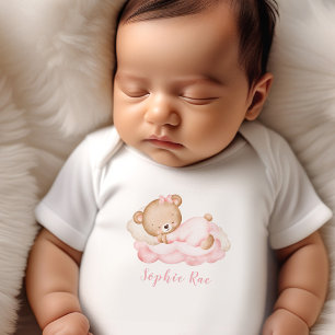 Newborn Baby Girl Name Pink Bear Bodysuit