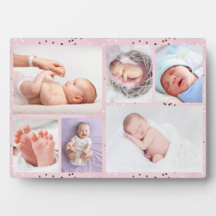Newborn baby girl Personalised 6 Photo pink Plaque