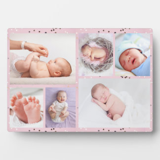 Newborn baby girl Personalised 6 Photo pink Plaque