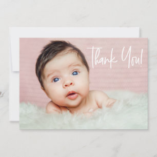 Newborn baby girl photo modern thank you announcement