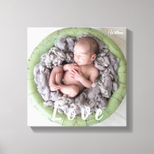 Newborn Baby Love Photo Picture Personalised Name Canvas Print