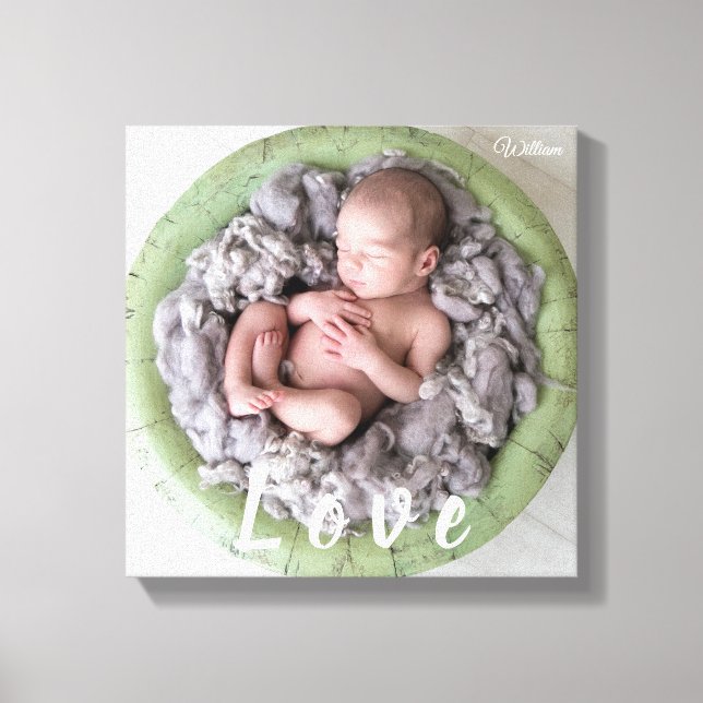 Newborn Baby Love Photo Picture Personalised Name Canvas Print (Front)