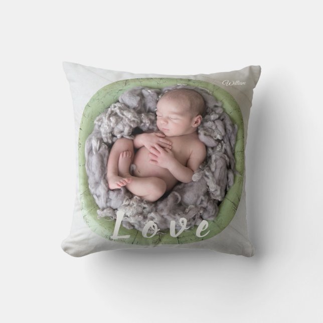 Newborn baby name Love Photo Picture Cushion (Front)