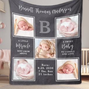 Newborn Baby Personalised Poem 5 Photo Collage Fleece Blanket