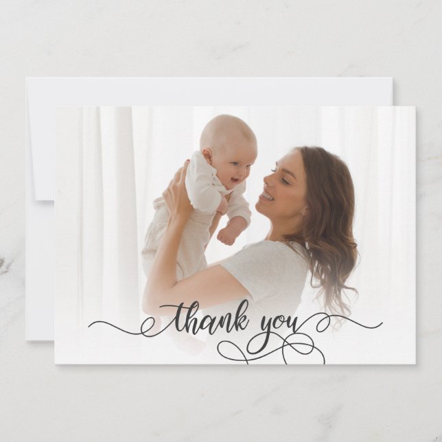 Newborn Baby Photo Modern Calligraphy Thank You (Front)