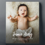 Newborn Baby photo name Script birth stats Plaque<br><div class="desc">Celebrate the arrival of your little one with this Newborn Baby Photo easel plaque , personalised with baby’s name, birth stats, and a cherished photo. This beautiful keepsake makes a heartfelt gift for godparents, grandparents, aunts, uncles, and loved ones. Crafted to capture and commemorate your baby’s first moments, this custom...</div>