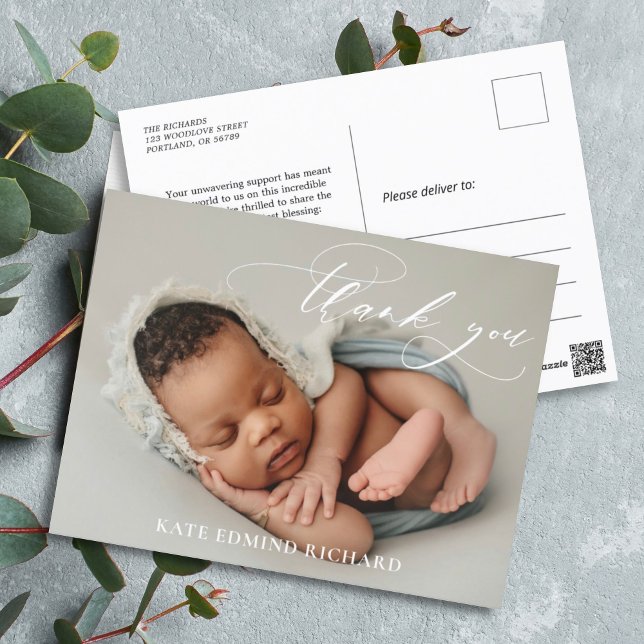 Newborn Baby Stats Photo Birth Announcement  Postcard (Creator Uploaded)