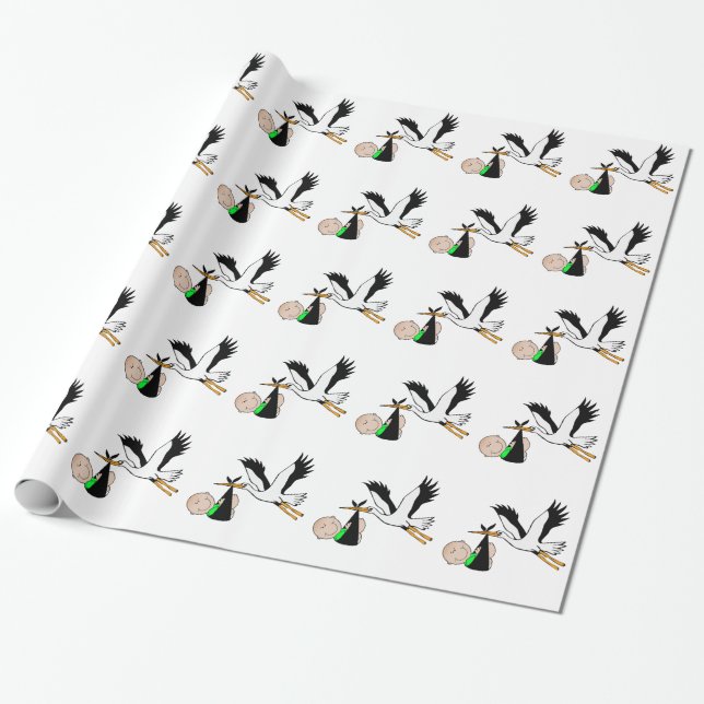 Newborn Baby & Stork Wrapping Paper (Unrolled)