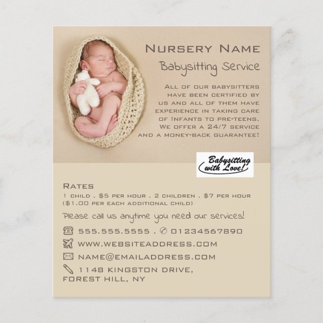 Newborn Baby & Teddy, Babysitter, Daycare, Nursery Flyer (Front)