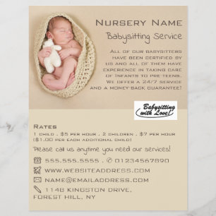 Newborn Baby & Teddy, Babysitter, Daycare, Nursery Flyer