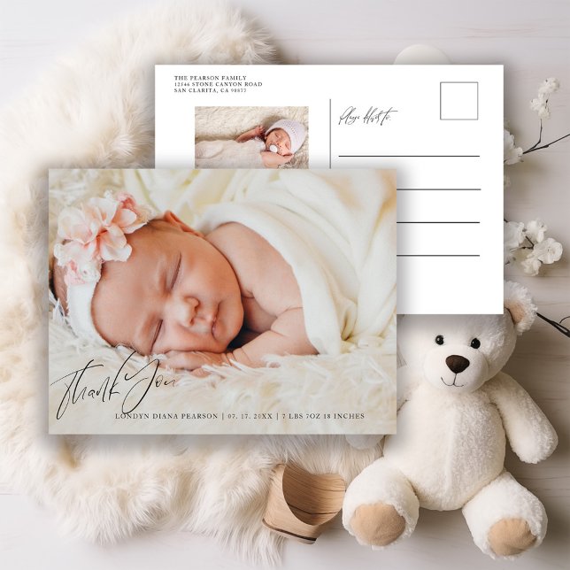 Newborn Baby Thank You Photo Birth Announcement Postcard (Creator Uploaded)