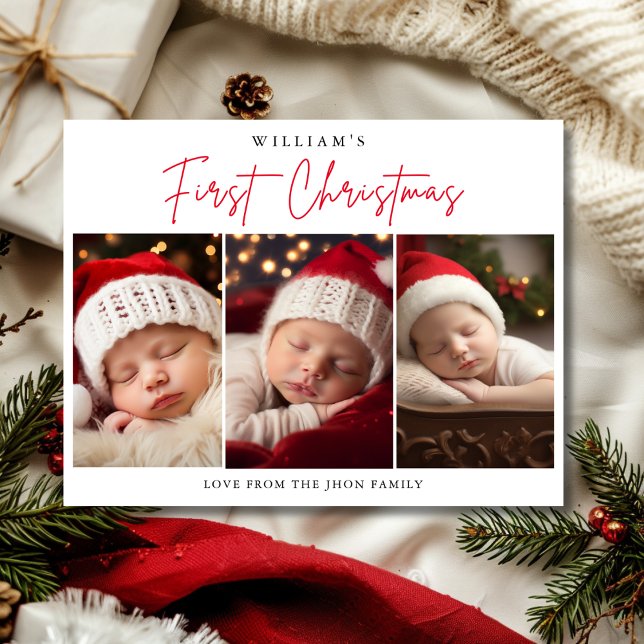 Newborn Baby's First Christmas Photo Collage Holiday Card (Creator Uploaded)
