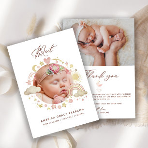 Newborn Birth Baby Girl Photo Thank You  Announcement