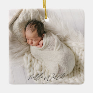 Newborn Birth Stats Announcement Baby Photo Ceramic Ornament