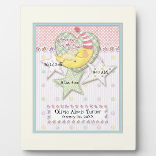 Newborn Birth Stats Baby Girl Watercolor Moon Star Plaque