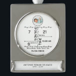 Newborn Birth Stats Baby Photo Announcement Silver Plated Banner Ornament<br><div class="desc">A newborn birth stats announcement with baby's photo makes the perfect keepsake for any time of the birth year,  including baby's 1st Christmas.</div>