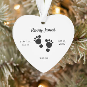 Newborn Birth Stats Keepsake Baby Feet Footprints Ornament