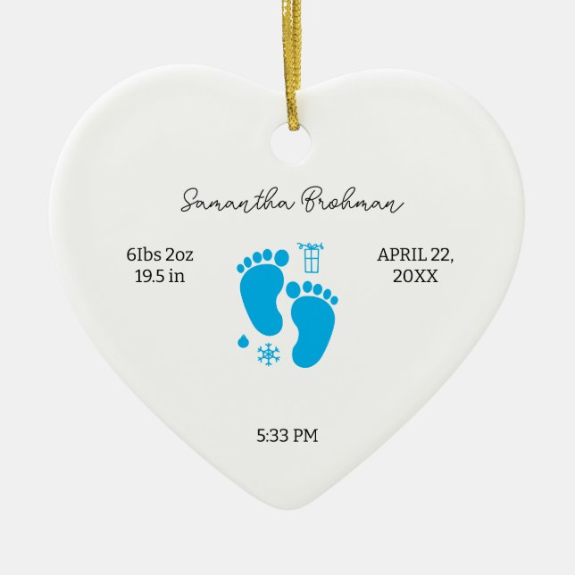 Newborn Birth Stats Nursery Baby Feet Keepsake Ceramic Tree Decoration (Front)