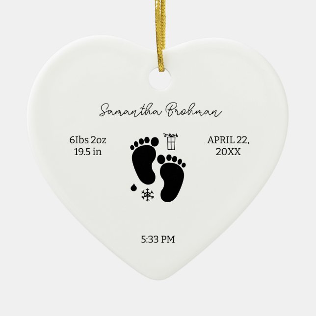 Newborn Birth Stats Nursery Baby Feet Keepsake Ceramic Tree Decoration (Front)