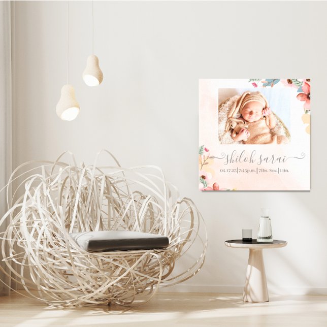 Newborn Birth Stats Photo Canvas Print (Personalized Newborn Stats Keepsake Canvas Wall Decor)