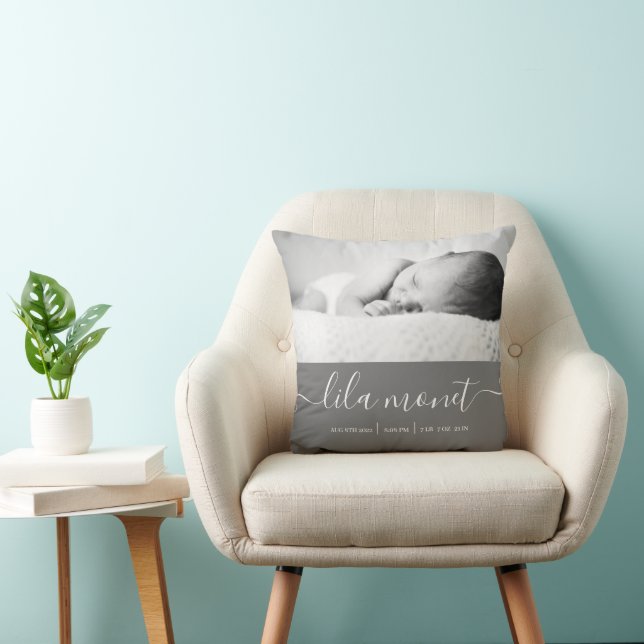 Newborn Birth Stats Throw Pillow (Chair)