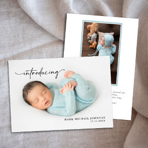 Newborn Blue Baby Boy Photo with Stats  Card
