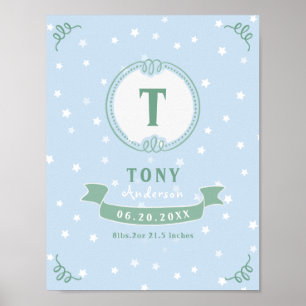 Newborn boy personalised baby keepsakes monogram poster