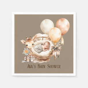 Newborn Earth Tone Giraffe Balloons Baby Shower Napkin