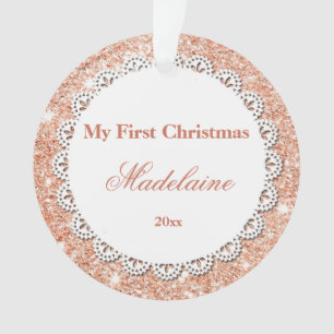 Newborn First Christmas Ornament Rose Gold Glitter