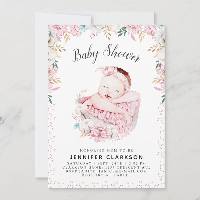 Newborn Floral Baby Shower Invitation (Front)