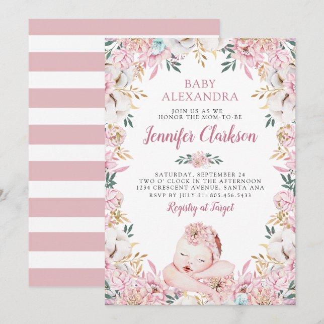 Newborn Floral Baby Shower Invitation (Front/Back)