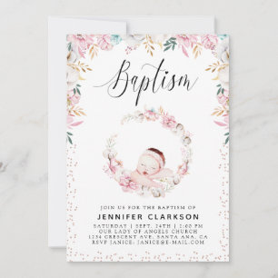 Newborn Floral Baptism Invitation