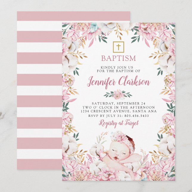 Newborn Floral Baptism Invitation (Front/Back)