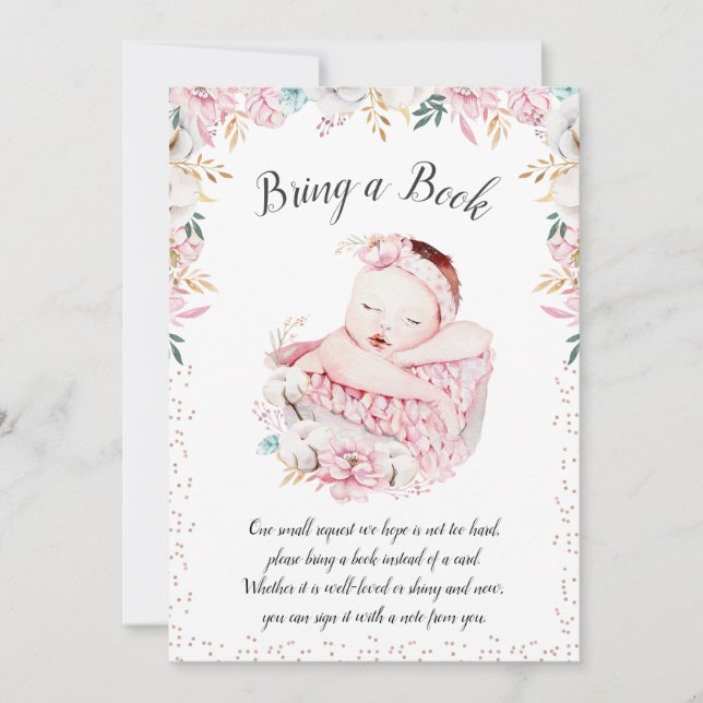Newborn Floral Bring a Book Invitation (Front)
