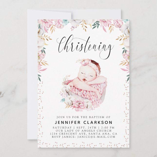 Newborn Floral Christening Invitation (Front)