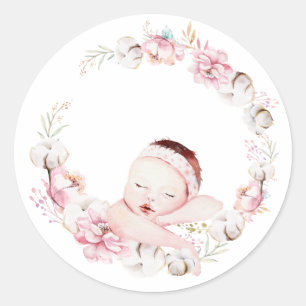 Newborn Floral Classic Round Sticker