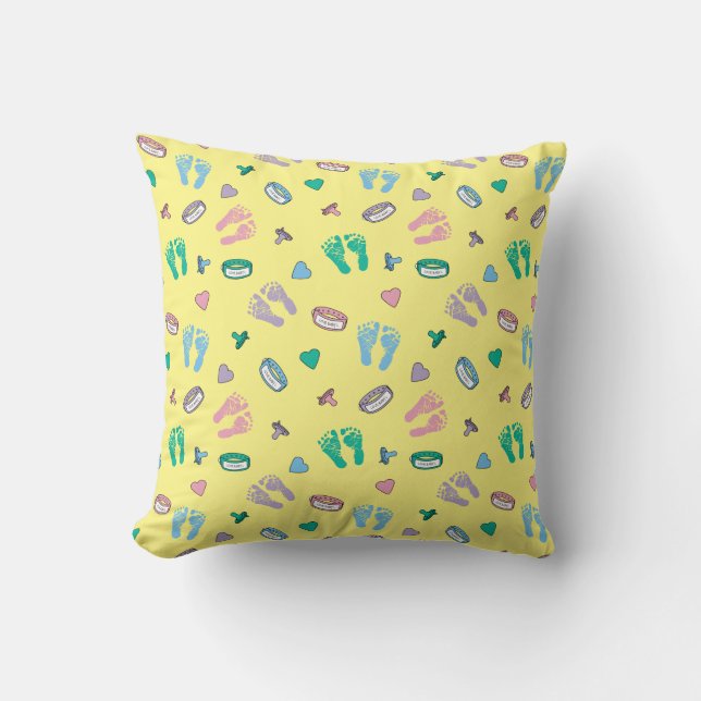 Newborn Footprints Binkies and ID pattern Cushion (Front)