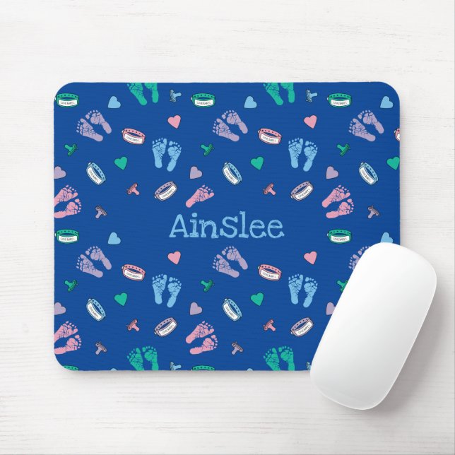 Newborn Footprints Binkies and ID pattern Mouse Mat (With Mouse)