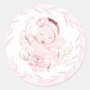 Newborn Girl Hand Drawn Pink Baby Shower  Classic Round Sticker