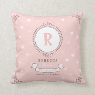 Newborn girl personalised baby keepsakes monogram cushion
