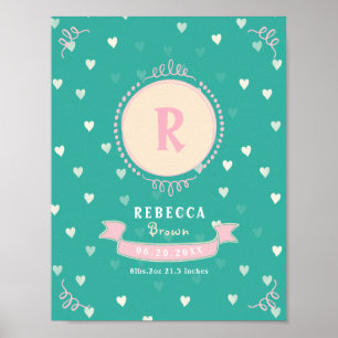 Newborn girl personalised baby keepsakes monogram poster