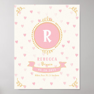 Newborn girl personalised baby keepsakes monogram poster