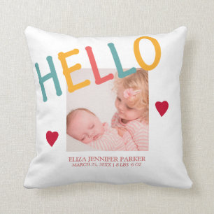 Newborn HELLO typography photo collage nursery Cushion