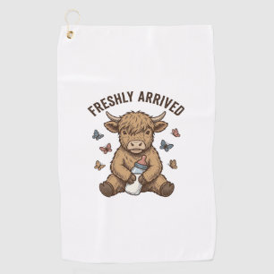 Newborn Highland Calf Baby Announcement Design Golf Towel