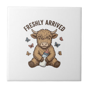 Newborn Highland Calf Baby Announcement Design Tile