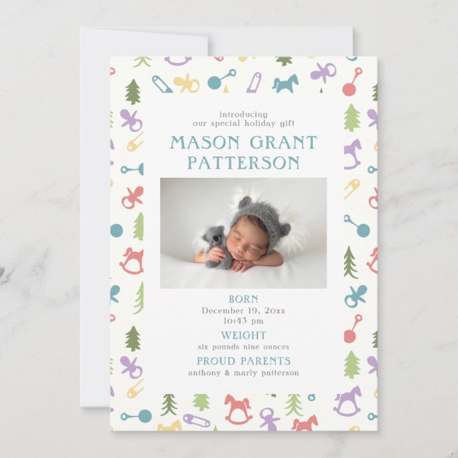 Newborn Holiday Photo Announcement Pastel (Front)