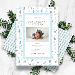 Newborn Holiday Photo Aqua Grey Card