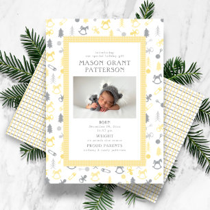 Newborn Holiday Photo Yellow Grey Card