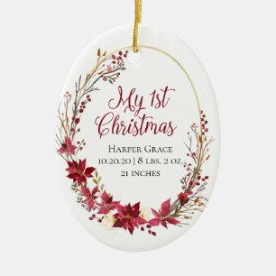 Newborn My First Christmas Floral Ceramic Tree Decoration