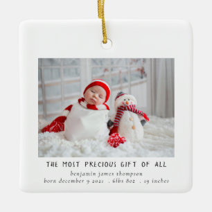 Newborn Photo Birth Christmas Birth Announcement Ceramic Ornament